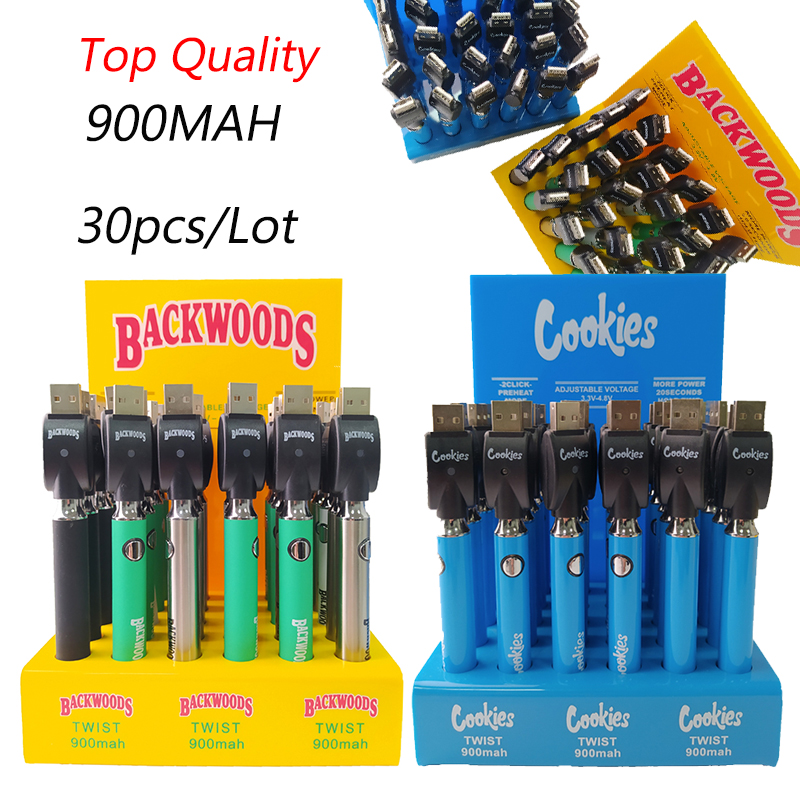 

Cookies Backwoods 900mAh Batteries VV Variable Voltage Bottom Adjustable Preheat Preaheating 510 Thread Battery 30pcs a Display