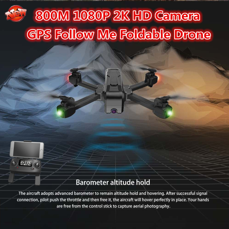 

Professional 800M 5G WiFi FPV Foldable GPS Drone Adjustable 1080P 2K Camera RTF GPS Follow Me Altitude Hold Quadcopter RC Drone, Black