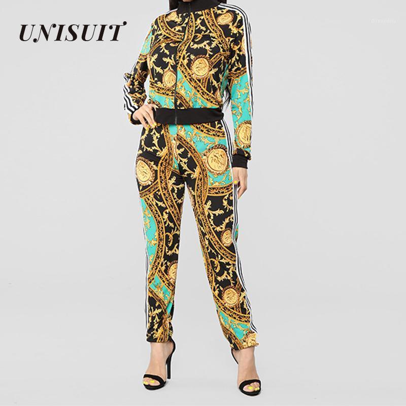 

Running Sets 2021 Autumn European And American Women Clothing Printed Fashion Casual Sports Slim Suit 2 Piece Sportwear Female, Black;blue