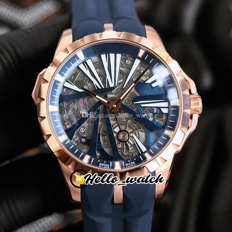 

Excalibur 46 46mm RDDBEX0256 DBEX0668 Automatic Mens Watch Skeleton Dial Blue Inner Rose Gold Case Rubber Strap Sport Watches HWRD Hello_Watch G07B (7), Custom waterproof service