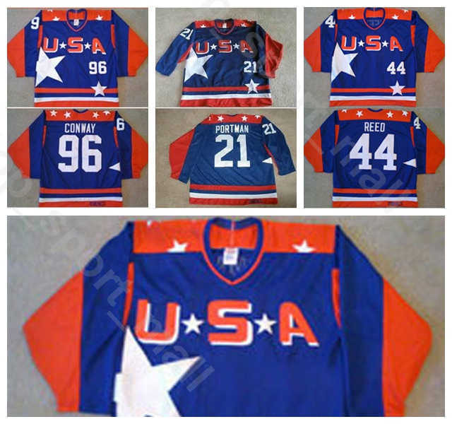 

Men Ice Hockey USA Movie Jerseys Vintage 96 Charlie Conway 21 Dean Portman 44 Fulton Reed Jerseyss Team Color Blue All Stitched Quality, 96 blue