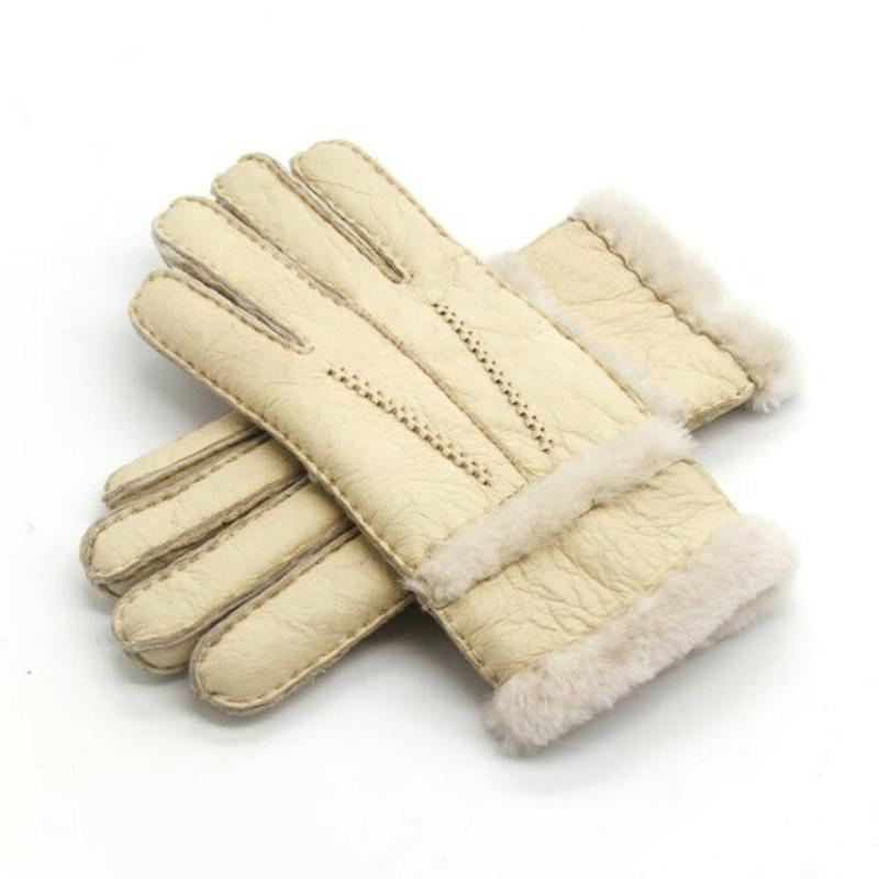 

Five Fingers Gloves Winter Woolen Women Real Sheepskin Fur Warm Elegant Ladies Full Finger Genuine Leather Wholesale
