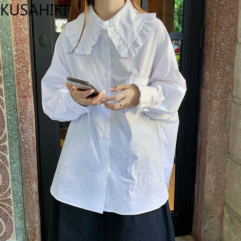 

Spring Sweet Peter Pan Collar Blouse Shirt Causal Long Sleeve Korean Women Tops Blusas Mujer 6E678 210603, White