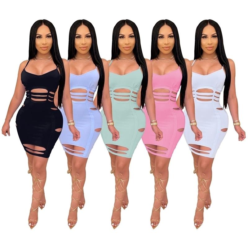 

Womens Mini Dress Plus Size Clothing Summer Solid Color Sling Burnt Ribbon Sexy Nightclub Skirt, Pink