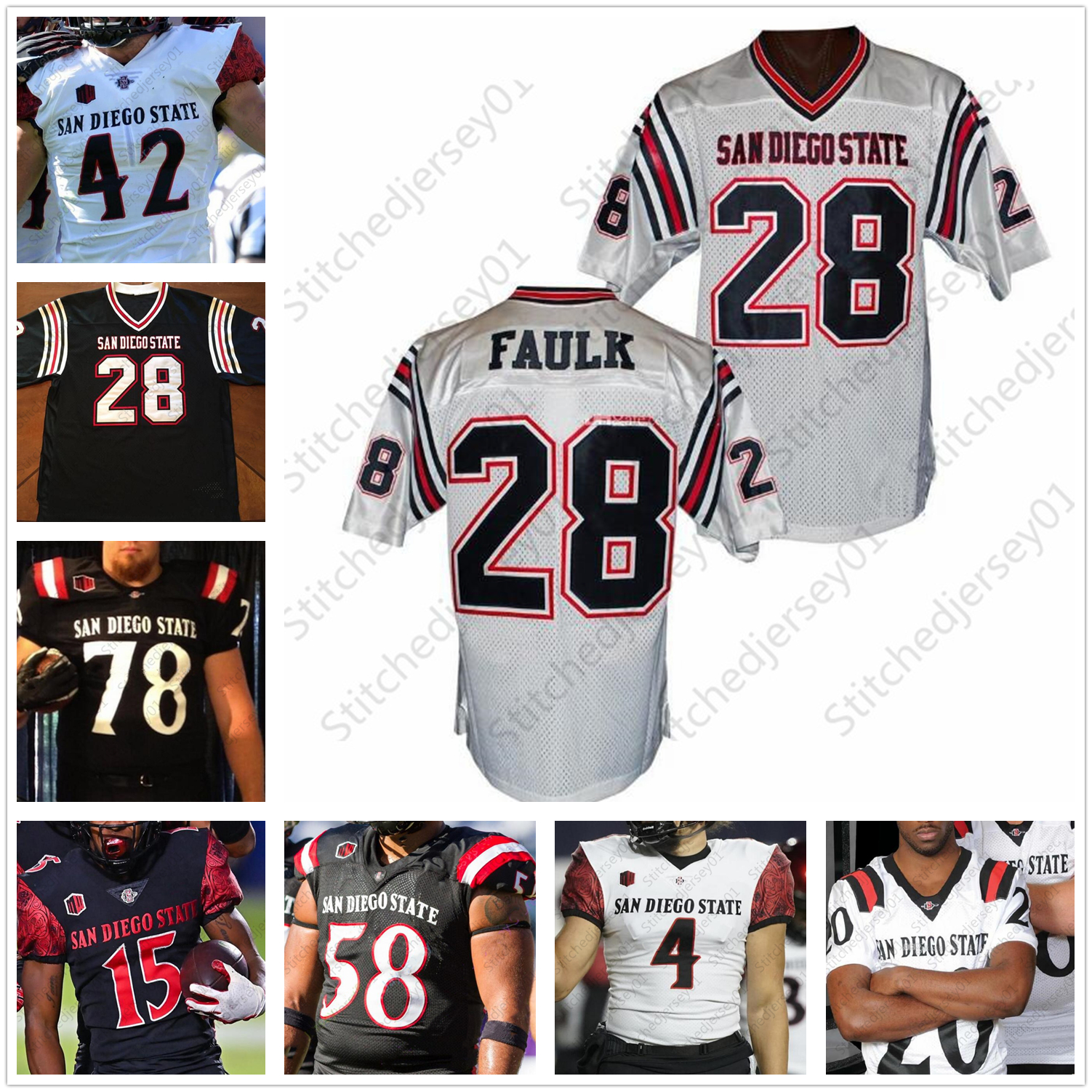 

Custom San Diego State Aztecs Football Jersey NCAA College mens women youth 21 Chance Bell 22 Chase Jasmin 57 Keshawn Banks 20 Rashaad Penny 28 Marshall Faulk, Black