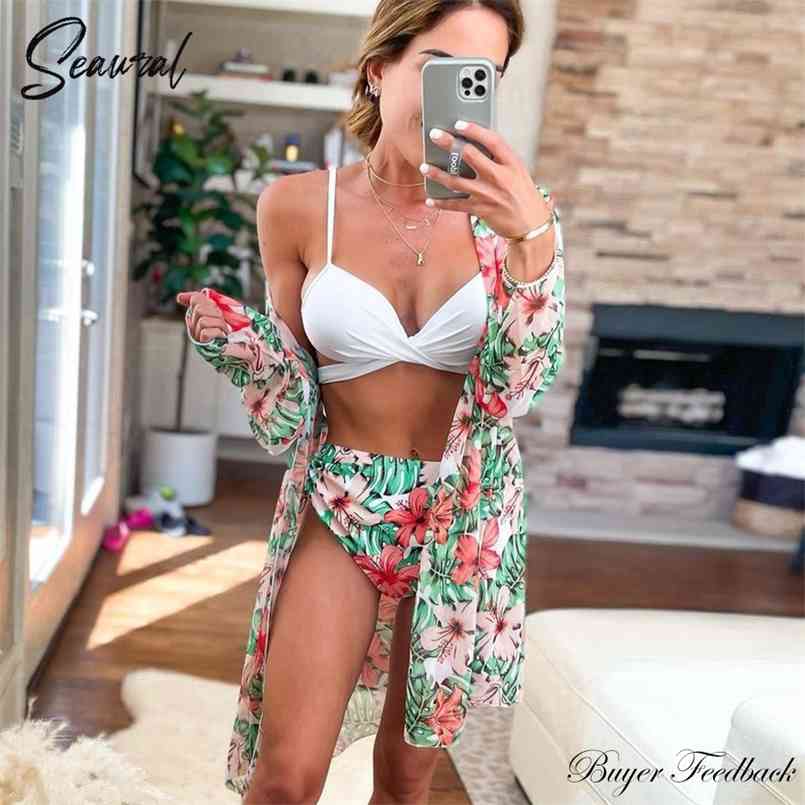 

Sexy Bikinis And Cover Set Women Swimsuit Printed Swimwear High Waist Summer Strappy Bathing Suit Beach Wear Biquini Female 210708, Ndl2154dl