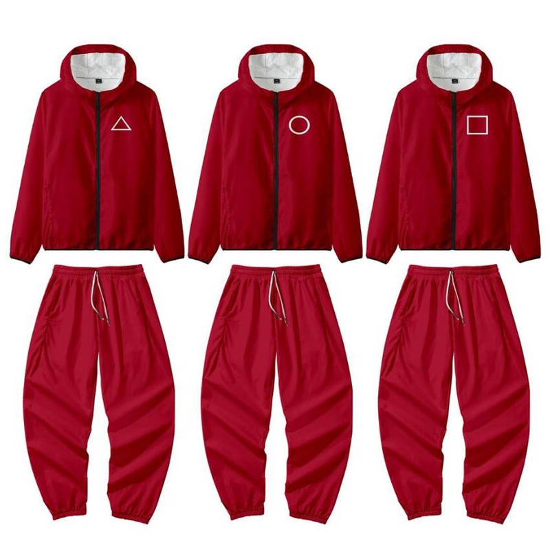 

Squid Game Red Jacket Pants Round Six Men Women Halloween Costumes Cosplay Sports Zipper Cardigan Digital Printing Pocket Sweatshirts Set H1012, 7 pants