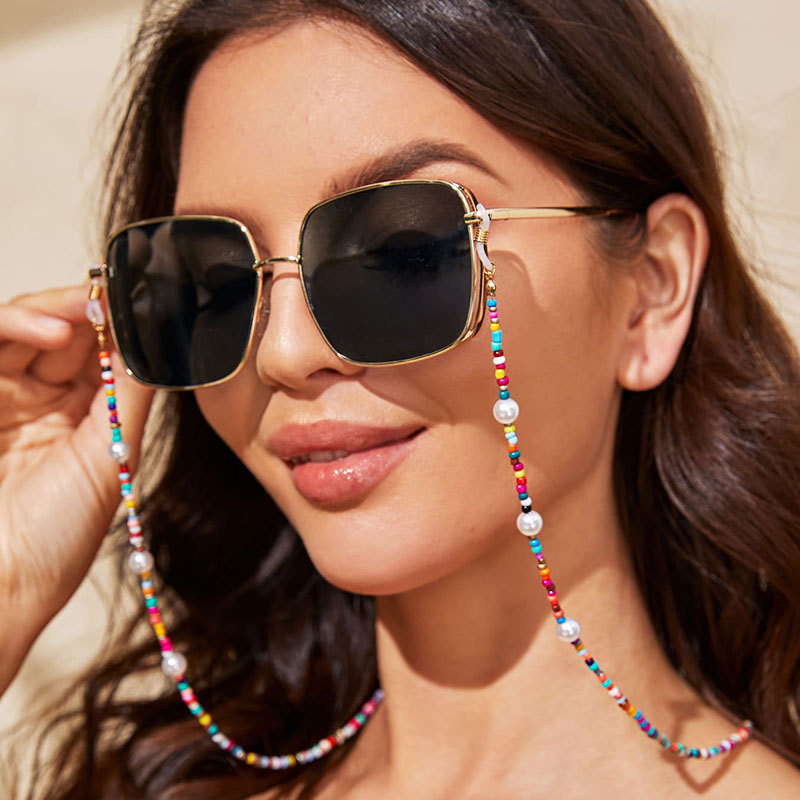 Boho coloré verre perlé Anti-perte lunettes de soleil chaînes de lunettes masque lanière support cou cordon perles accessoires lunettes