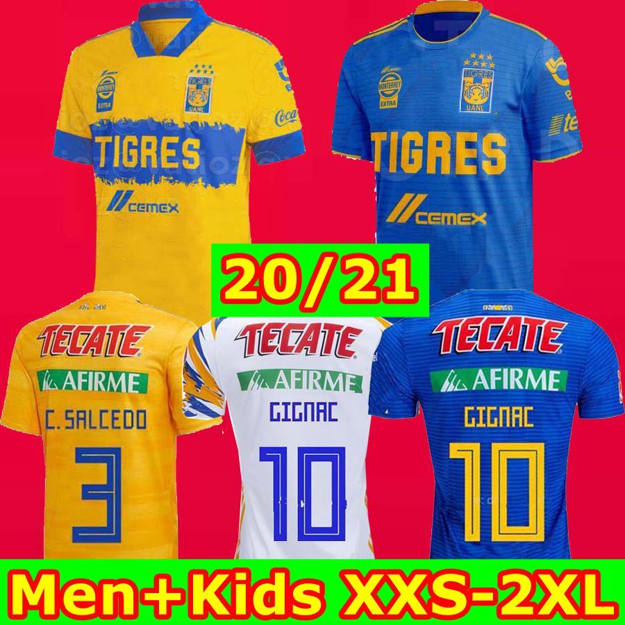 

Thailand 7 Top Star Tigres UANL 20 21 Home Soccer Jerseys C. SALCEDO GIGNAC 2020 2021 Tigres Away GIGNAC Camiseta de Foot Maillot Uniform, Black