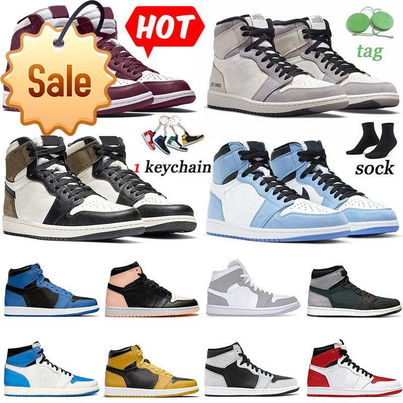 

Jumpman 1 1s Men Women Basketball Shoes Jordon Trainers Designer Sneakers Sports With Socks High Og University Blue Cactus Jack Bred Patent, #32 36-46 gold pendants