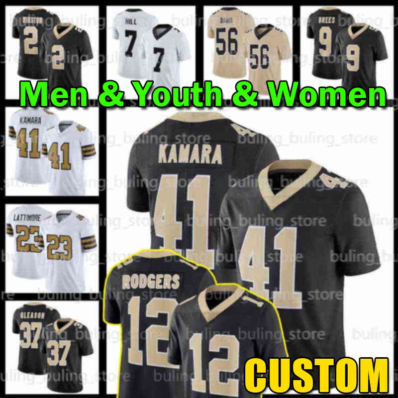 

Alvin Kamara Jersey Drew Brees Aaron Rodgers football Ian Book Pete Werner New Michael Thomas Orleans Jameis Winston Saints Chauncey Gardner-Johnson Demario Davis, Custom men (shentu)