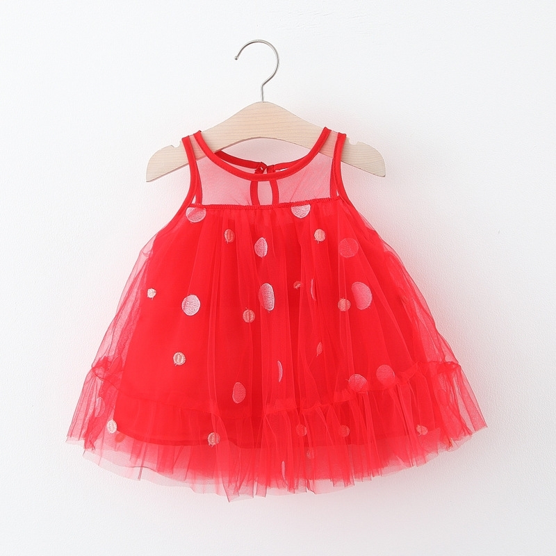 

Summer 2020 new girls' Korean embroidered dot pompous gauze lovely princess dress, Beige