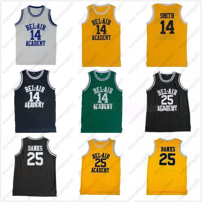 

New men Baskeball jersey #14 Will Smith Jersey The Fresh Prince of Bel Air Academy #25 Carlton Banks Movie Jerseys Black Gary Yellow Green