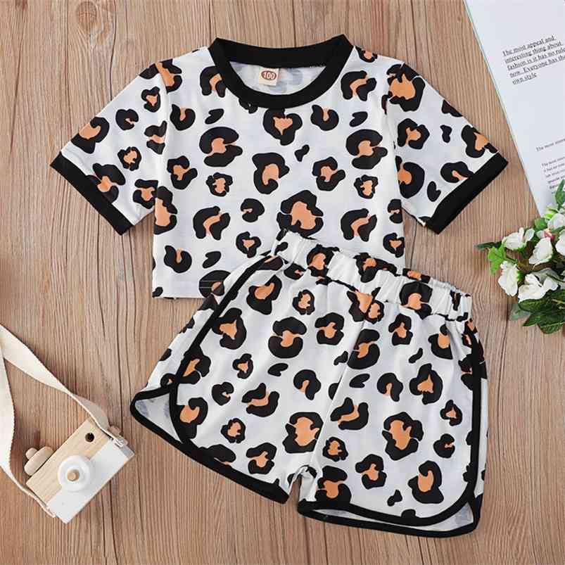 

Summer Children Sets Casual Short Sleeve O Neck T-Shirt Leopard Shorts 2Pcs Girl Boys Clothes 18M-6T 210629