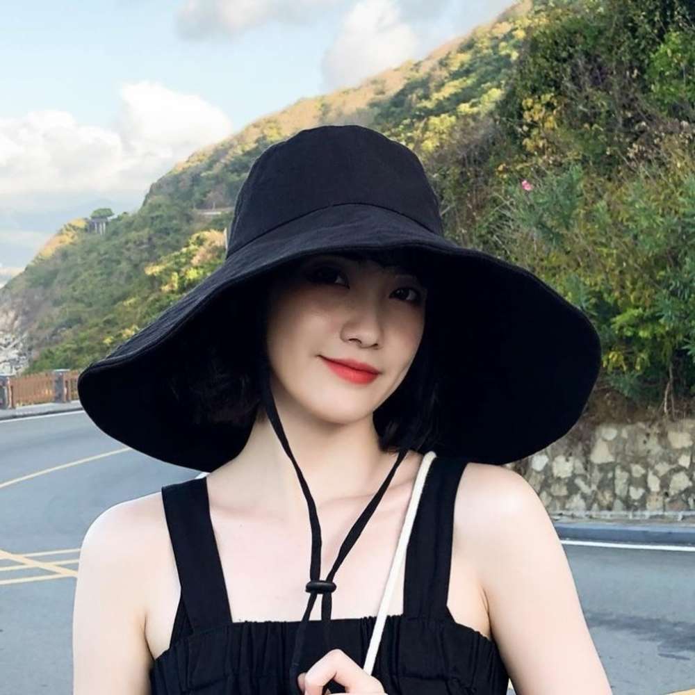 

Pure color big eaves fisherman's hat female summer foldable sun sunscreen Korean versatile fashion, Blue;gray