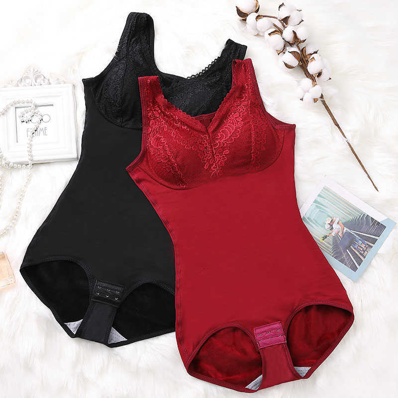 

Women Warm Full Body Shaper Shapewear Waist Trainer Bodysuit with Cup Push up Bra Zip Corset Modeling Strap Slimming Underwear, Burgundy