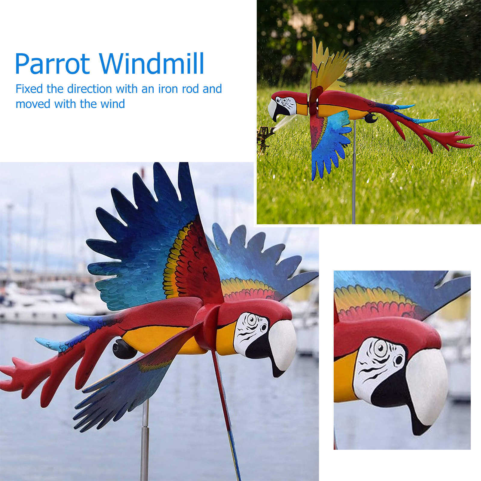 

Whirligig Parrot Windmill Birds Wind Spinner Art Sculpture For Garden Yard Courtyard Lawn Animal Decoration Stakes Wind Spinners Q0811