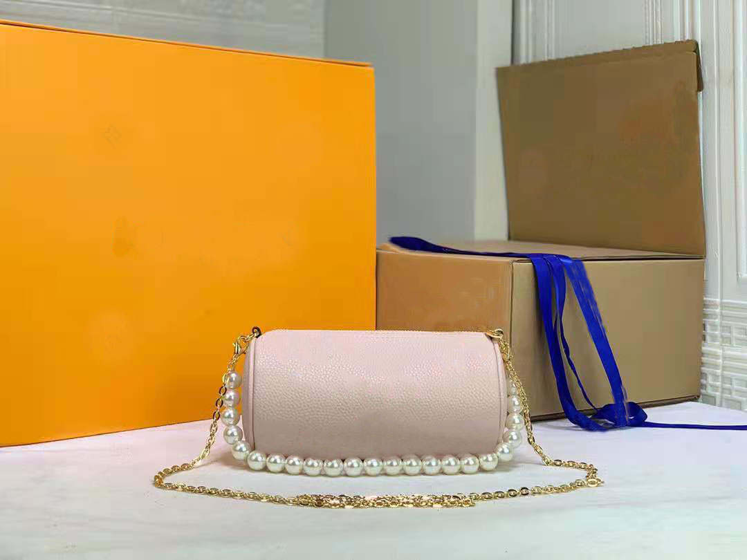 

Classic designer ladies messenger bag pearl chain net red cylinder shoulder bags wallet travel, Beige#40713