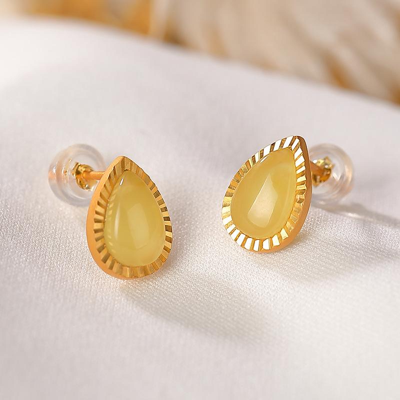 

Stud 100% Real Natural Baltic Amber 925 Sterling Silver Gold Plated Water Drop Earring Women Healing Jewelry Girlfriend Mom Gift, Golden;silver