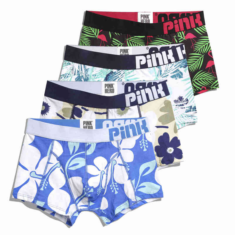 

New Pink Heroes High-quality Men Boxer Shorts Cotton Men Underwear Comfortable Male Panties Fashion Print Men Underpants H1214, 4pcs