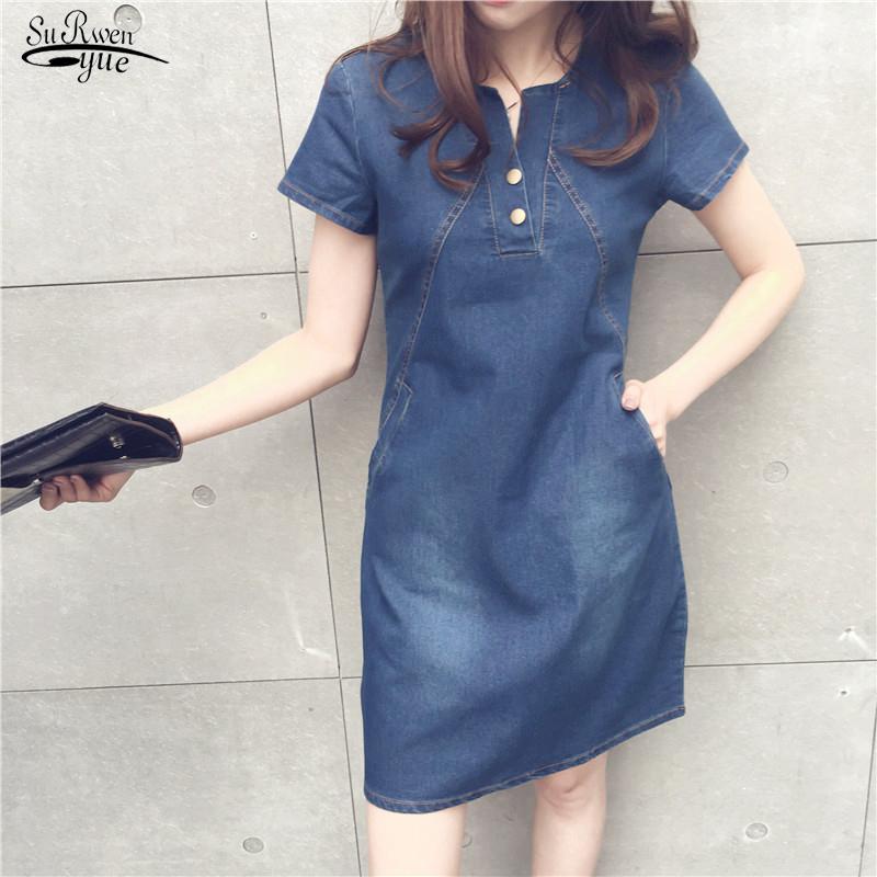 

Casual Dresses Korean Denim Dress For Women 2022 Summer Jeans With Button Pocket Sexy Mini Plus Size 5XL 13960, Black;gray