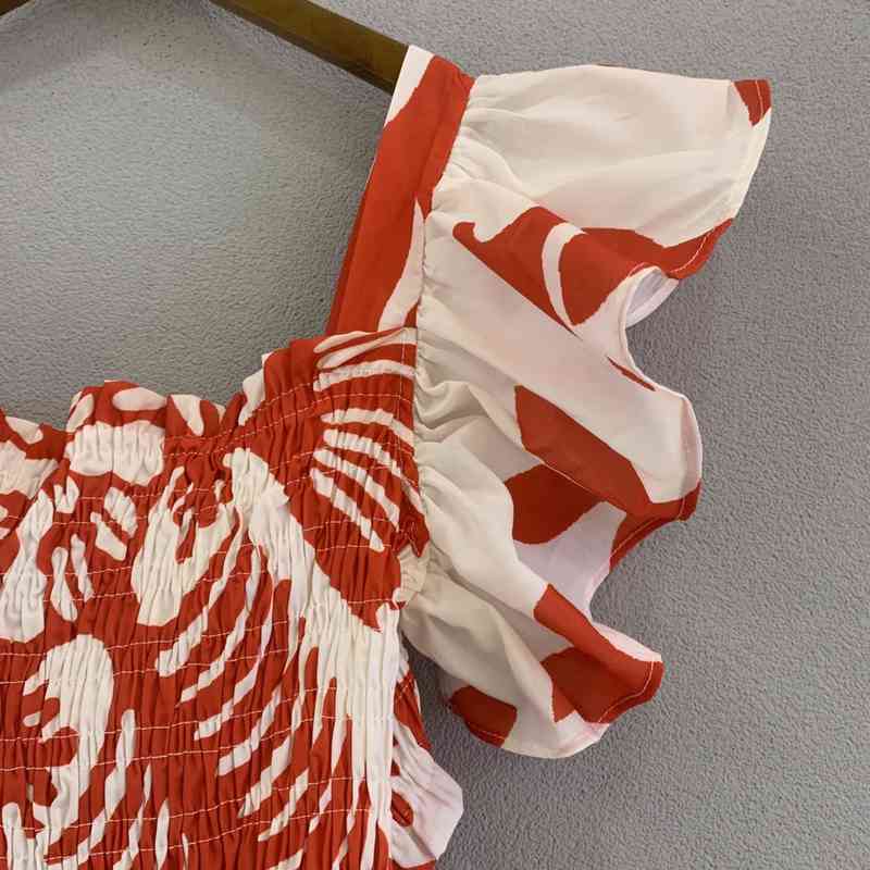 

Casual Dresses summer fashion print fly sleeve square neck long swing dress MQLV, Blue