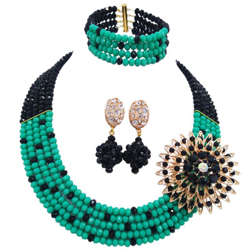 

Earrings & Necklace High Cost Performance Black Cayn Crystal Beads Nigerian Women Wedding Jewelry Sets 5C-SZ-02, As pic