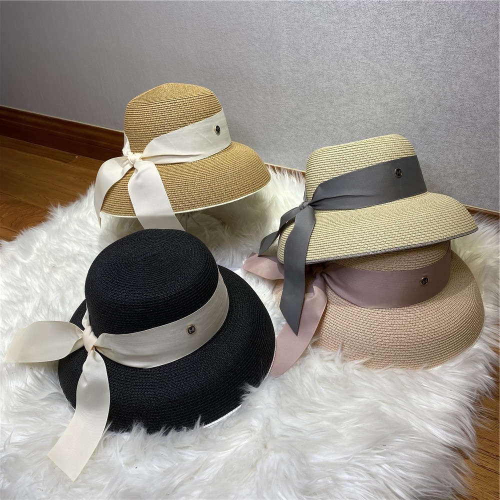 

Sun hat Summer straw women's Big Brim seaside beach travel Sun Hat french Hepburn hood children's fashion, Blue;gray