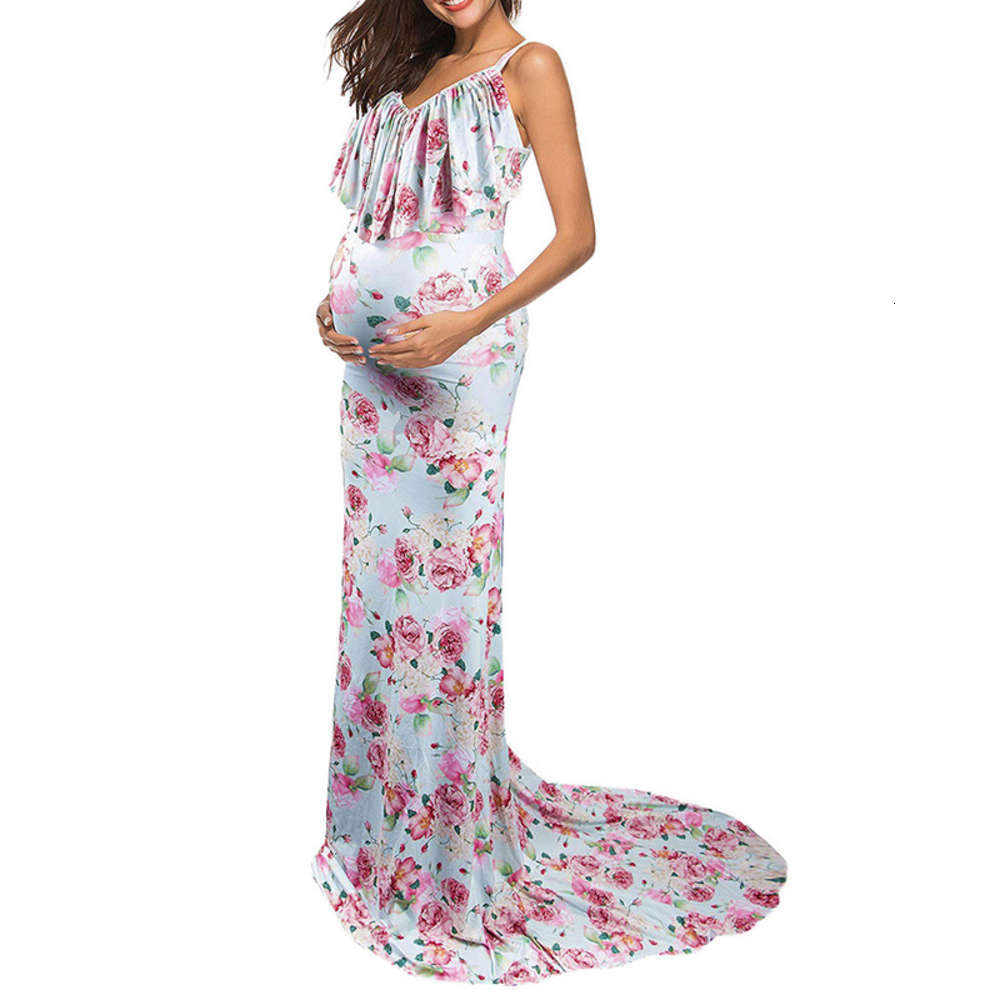 

Casual Dresses Summer digital print V-neck sling flower p o pregnant drs, Pink