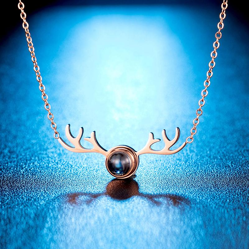

Pendant Necklaces Rose Gold Necklace Women Antlers Chain Stainless Steel Crystal 100 Languages Boho Jewelry On The Neck, Silver