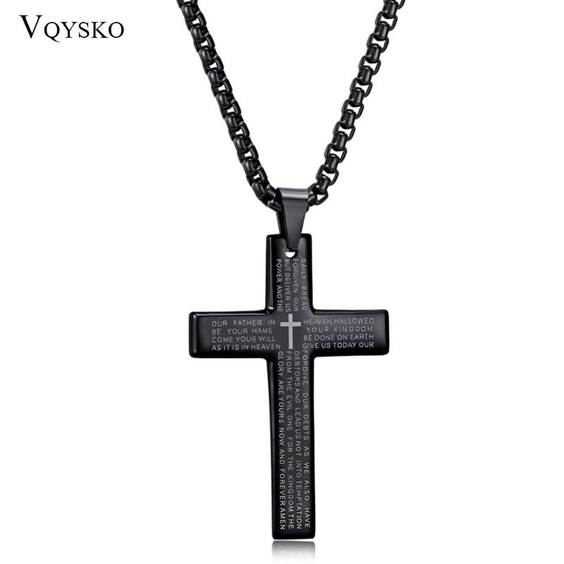 

Pendant Necklaces Retro Christian Jesus Titanium Scripture Cross Necklace Unisex Stainless Steel Black Prayer Choker Pendants For Men Colar