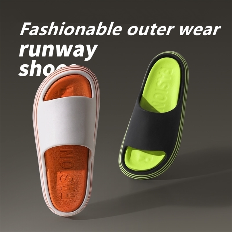 

Outside Slipper Summer Runway Shoes EVA Outdoor Men Couple Slides Soft Thick Sole Non-slip Pool Beach Sandals Indoor Bath 211110, Pink1