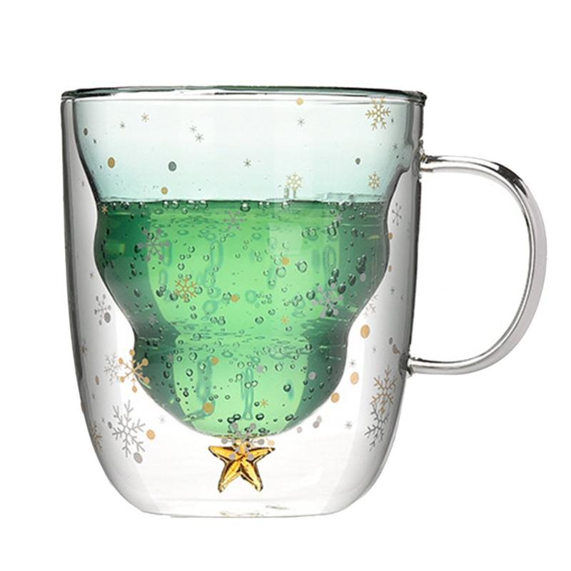 

Mugs 2021 Creative Christmas Mug Glass Tree Star Cup High Temperature Double Water Party Xmas Gifts Foldable Travel