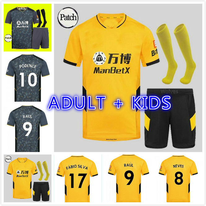 

adult kids kit 21/22 ADAMA VITINHA Home Soccer jersey 2021 2022 Wolves Away NETO NEVES RAUL Maillots de foot Shirts PODENCE DIOGO J Football uniform, Black;yellow