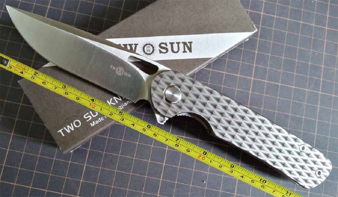 TwoSun Camping Outdoor M390 Titanium Flipper Folding Knife TS328-image-705650368