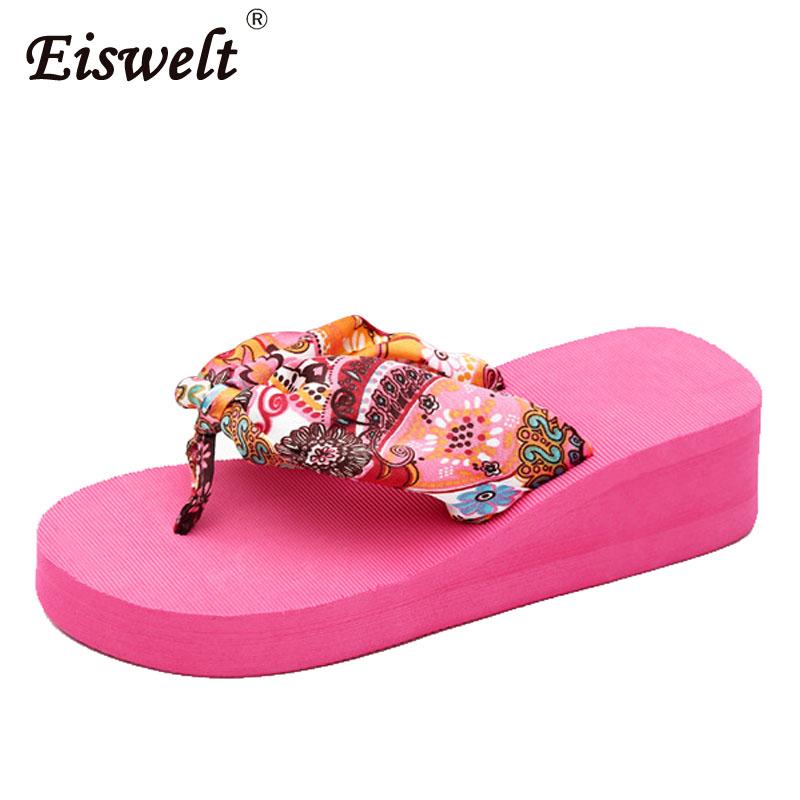 

Slippers EISWELT Women Summer Bohemian Flip Flops Ladies Muffins Non-slip Clip Toe Female Beach Shoes Casual, Black