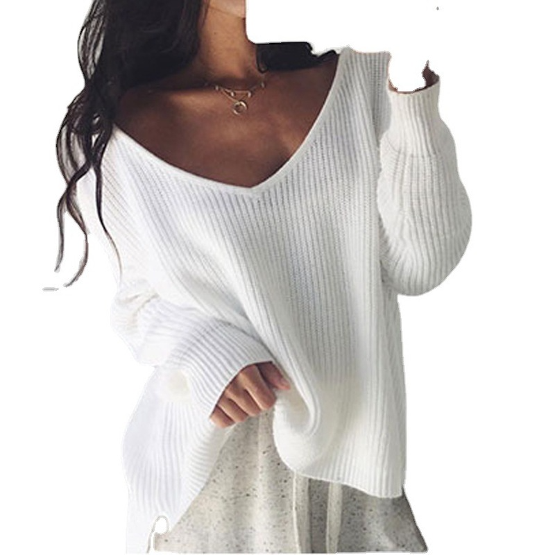

Women's Pullover Sweater Jumper Knitted Asymmetric Hem Solid Color Stylish Basic Casual Long Sleeve Regular Fit Sweater Cardigans V Nec, White;black