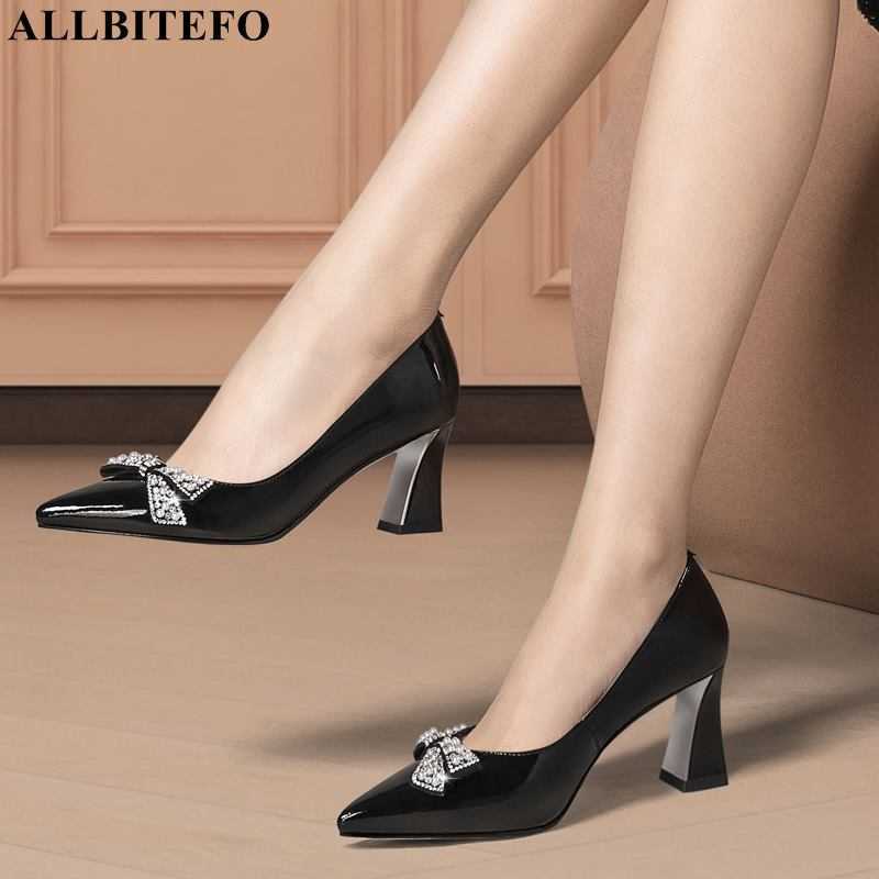 

ALLBITEFO bowkont fashion real genuine leather high heels sexy women pumps high heel shoes club party wedding shoes 210611, As picture