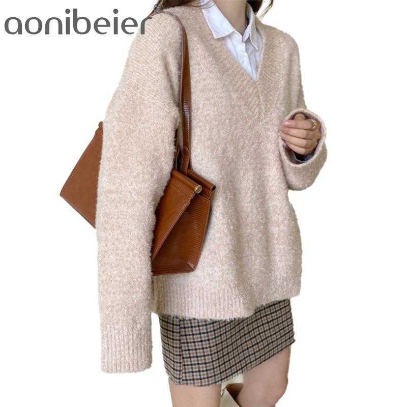 

Autumn Winter Women Sweater Knitted 2 Collars Oversize Wild Warm Female Korean Style Pullovers Tops Outwear 210604, Gray o-neck