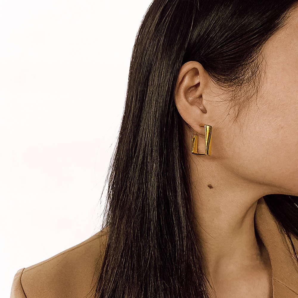 

earrings Simple irregular geometry Square and Earrings, Golden