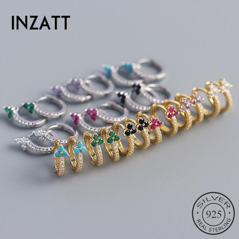 

INZAReal 925 Sterling Silver Colored Zircon Hoop Earrings For Fashion Women Party Turquoise Fine Jewelry Cute Accessories & Huggie