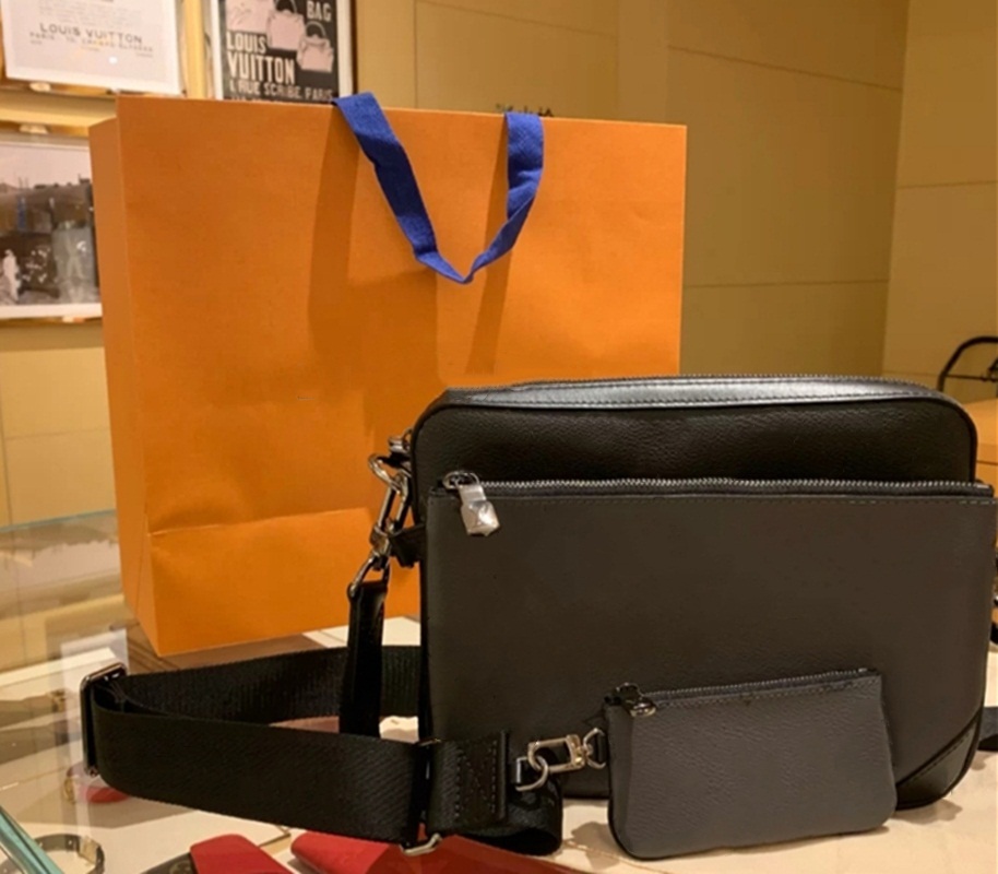 

Black Top Leather TRIO Messenger Bags Designer old flower Print Men's Luxury Fashion Crossbody Shoulder Bag Famous Brand Handbags Briefcase