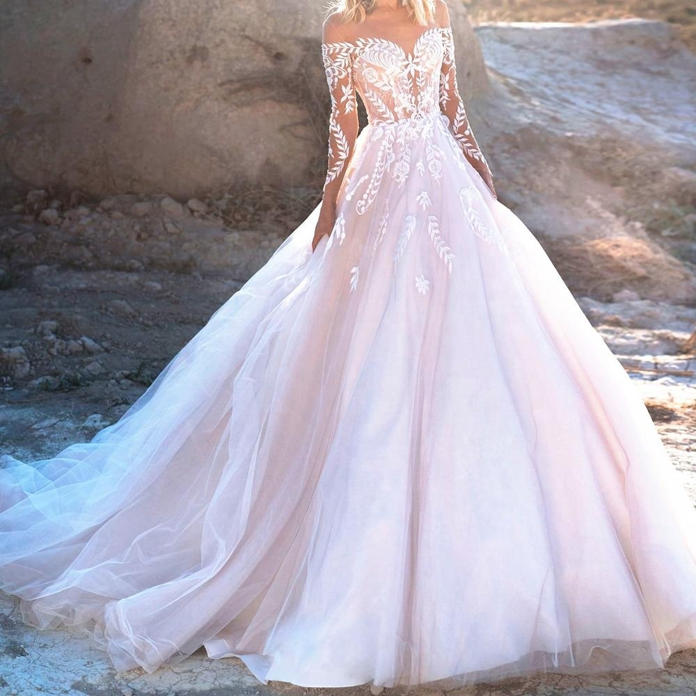Princess Wedding Dress 2021 Long Sleeve Romantic 3D Flower Appliques A-Line Off Shoulder Bride Gowns Vestido De Novia Brautkleid-image-688740336