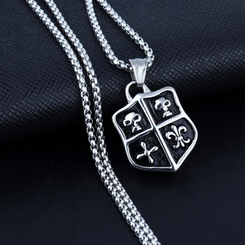 

Pendant Necklaces European And American Punk Skeleton Shield Necklace Wholesale Choker Goth Letter Iced Out Jewelry, Silver