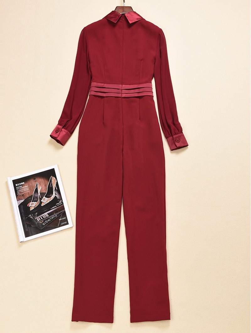 jumpsuits High Quality Jumpsuits & Rompers Autumn Style Women Notched Collar Color Block Patchwork Long Sleeve ny Pants Overalls-image-678362347