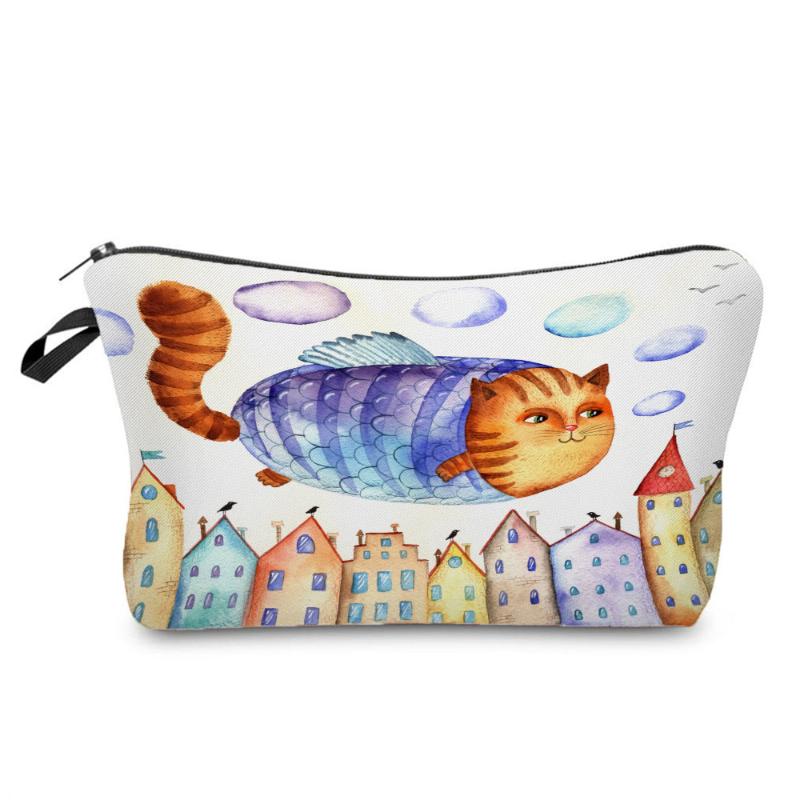 

Lovely Printed Small Cat Storage Bag Exquisite Cosmetics Organizer Pretty Women's Makeup Bags Kids Cartoon Mini Pencil Cases Cosmetic