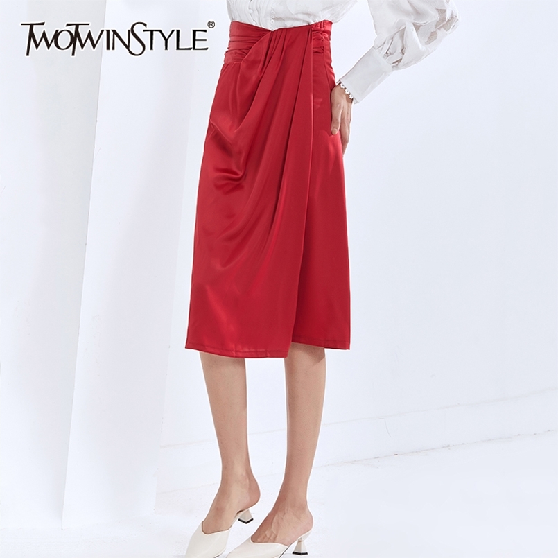 

Irregular Ruched For Female Skirts Pure Color High Waist Loose Women' Elegant Skirt Fashion Autumn 210521, Burgundy