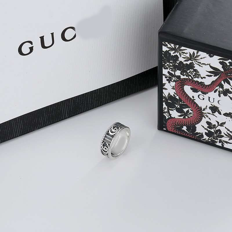 

Gujia double g gear stripe couple's pair ring 8FDQ, Blue;gray