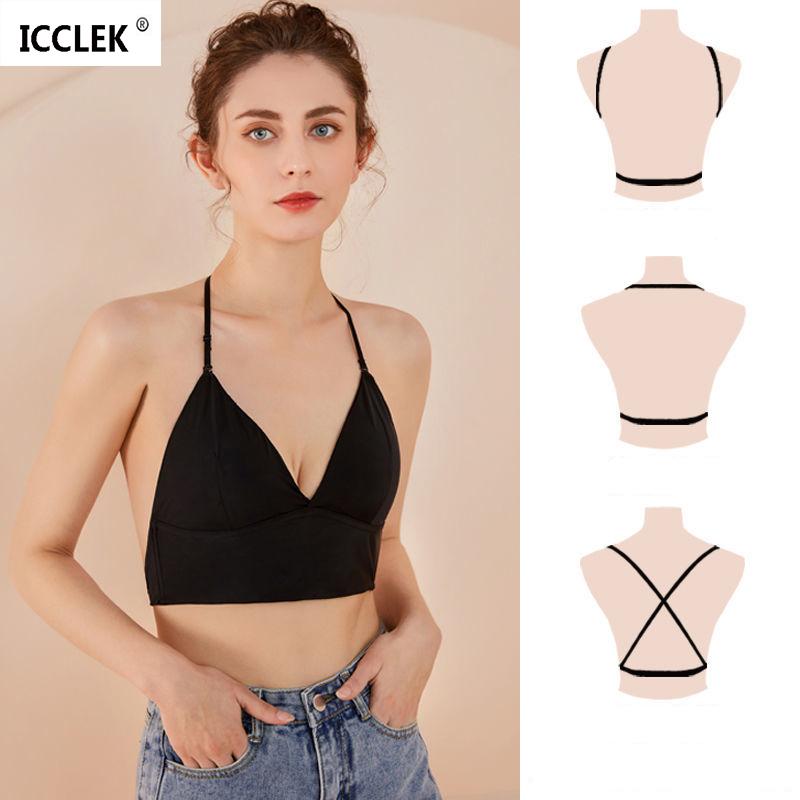 

Sexy Bra No Steel Ring Open Back U-Shape Underwear Women Adjustable Gathered Summer Shoulder Invisible Triangle Cup Bras, Black
