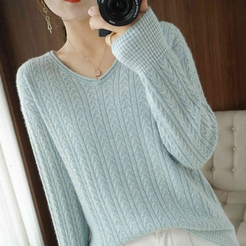 

Women's Sweaters Autumn and winter women's sweater knitted 100% Pure wool with low-cut cashmere fine solid top colour DL2E, 1# shoe box